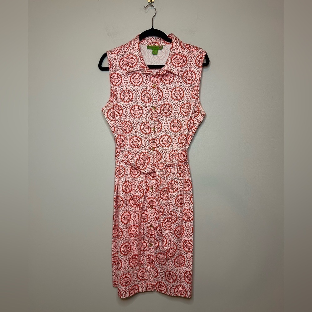 Island Republic Orange White Sleeveless Button Down Dress Women's Size Large
